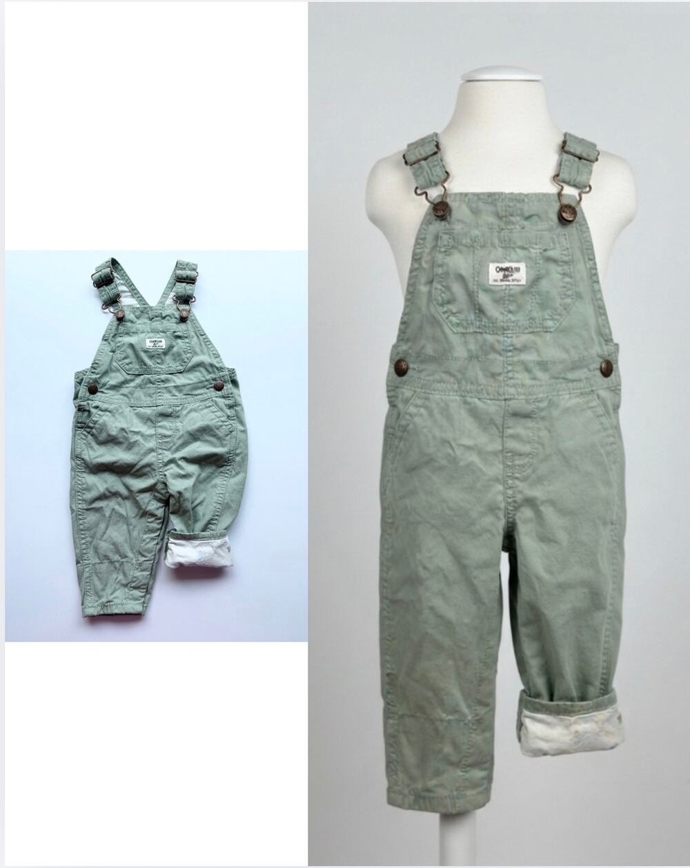 OshKosh B'gosh Sage Green Overalls Baby 6M Vestbak